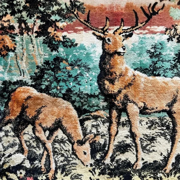 Vintage Handmade Velvet Deer Wildlife Wall Tapestry, Rustic Home Decor - Picture 3 of 5
